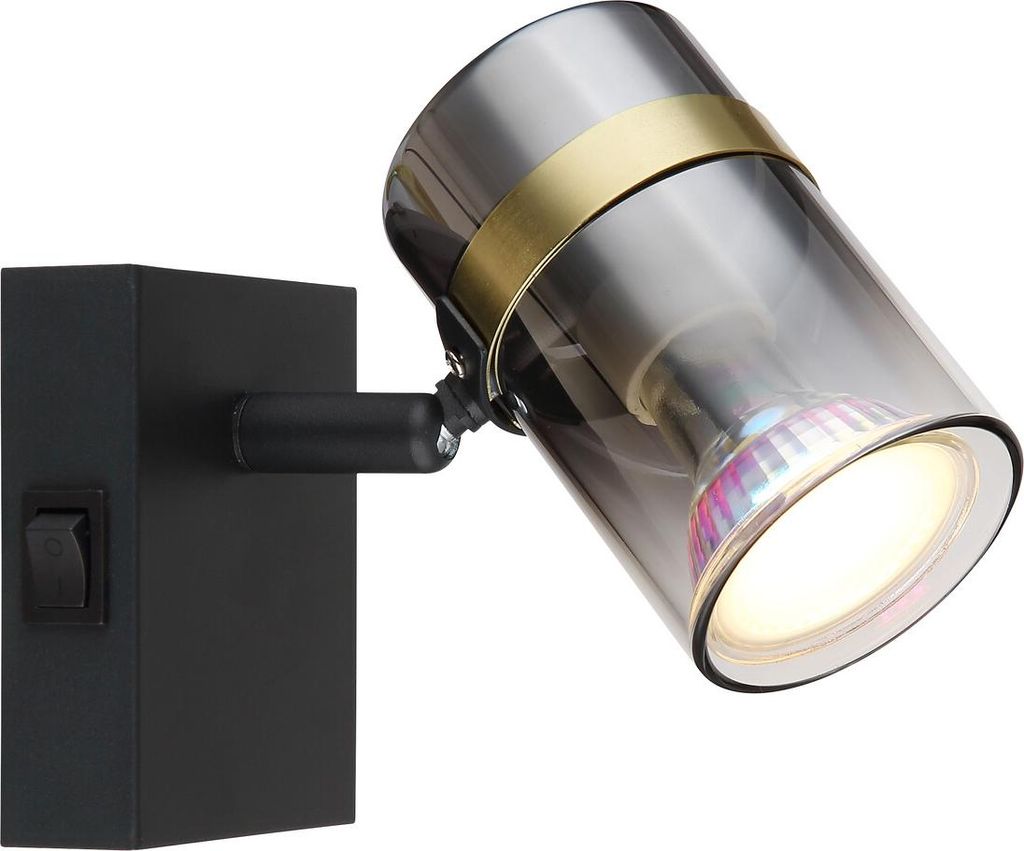 Wandleuchte Innen mit Schalter Wandlampe Rauchglas Wandstrahler Schwarz 57916-1