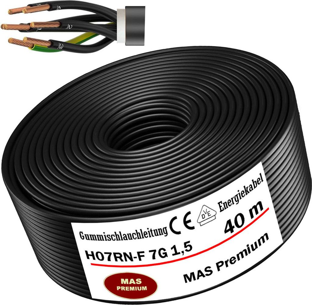 40m Gummischlauchleitung Baustellenkabel H07RN-F 7G1,5 Flexibel für Geräten
