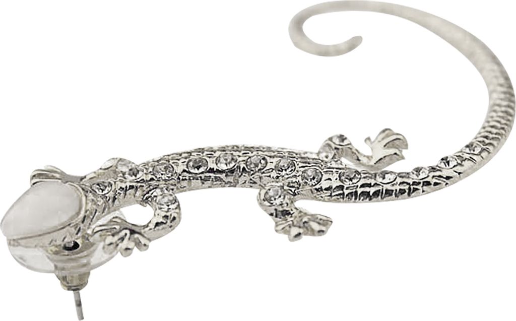 1 Stück Damen-Ohrclips mit Strass-Eidechse, linkes Ohr, Statement-Schmuck-Silber