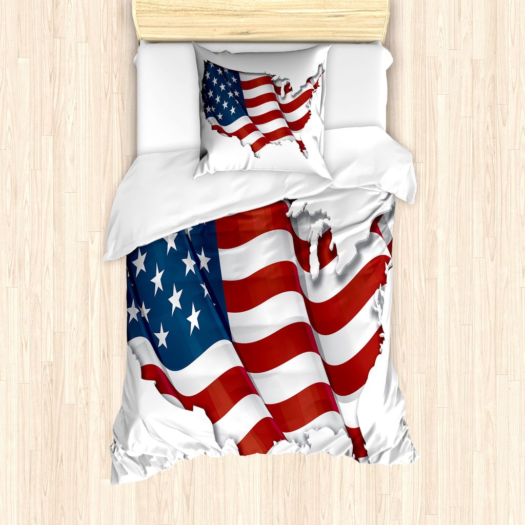 ABAKUHAUS amerikanisch Bettbezug Set für Einzelbetten, Patriotische USA-Flagge schwenkt, Milbensicher Allergiker geeignet mit Kissenbezug, 135 cm ...
