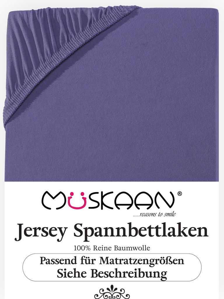 Müskaan Jersey Spannbettlaken 180x200 - 200x220 lila für Boxspringbett und Wasserbett Bettlaken 100% Baumwolle