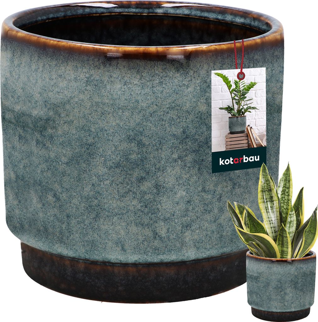 KOTARBAU Blumentopf blau Keramik Höhe 13 cm 14 cm Blumenübertopf Keramik Flower Pot Übertöpfe für Zimmerpflanzen Blumentopf Vintage Wohn...