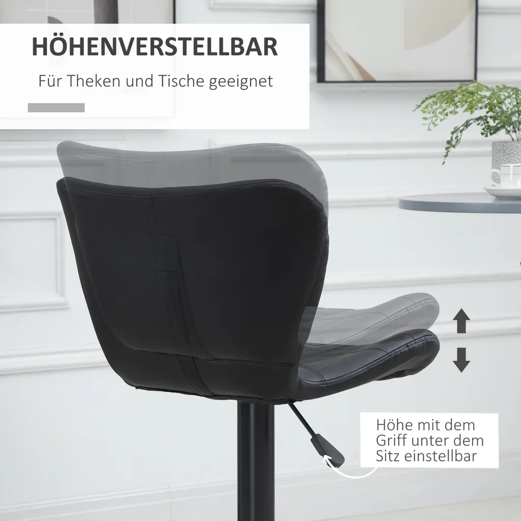 Tabouret de bar pivotant noir lot de 2 chaises design rétro réglables - 5