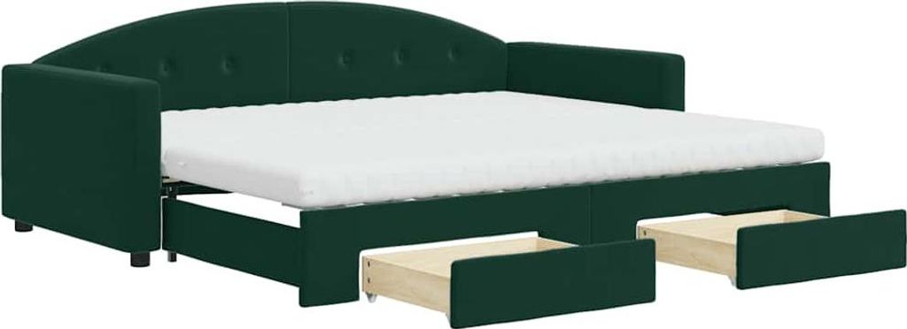 vidaXL Tagesbett Ausziehbar mit Schubladen Dunkelgrün 90x200 cm Samt