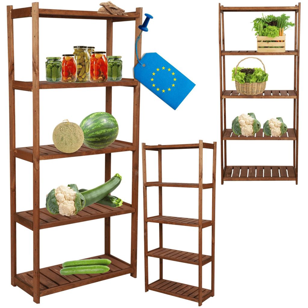 MODO24 Holzregal, 5 Fachböden, Standregal, Allzweckregal, Vorratsregal, Haushaltsregal, Keller, Massivholz Kiefer, 162,6x70x33 cm, Braun, LSR