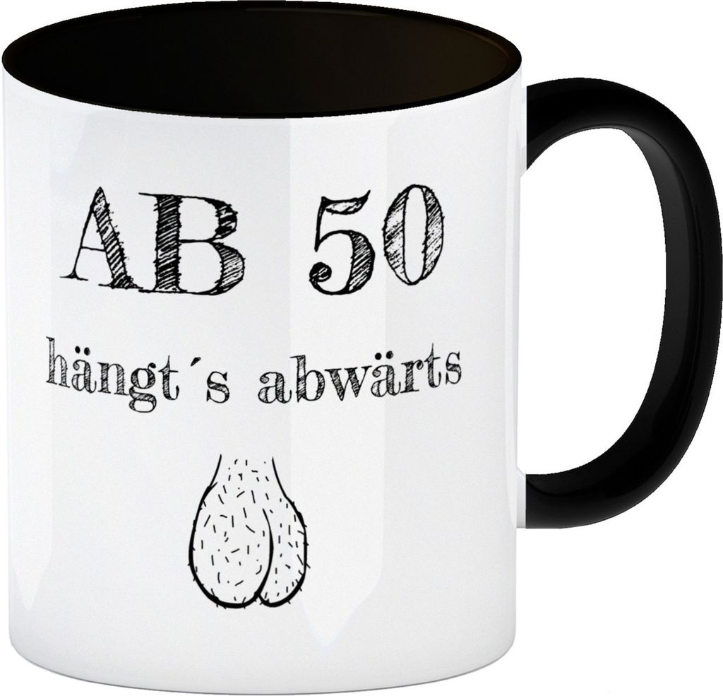 Ab 50 hängt´s abwärts Kaffeebecher Schwarz Besonders Produktbild 