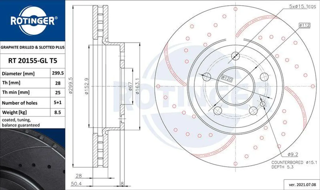 Disque de frein RT 20155-GL T5 anticorrosion pour Mercedes Marco Polo
