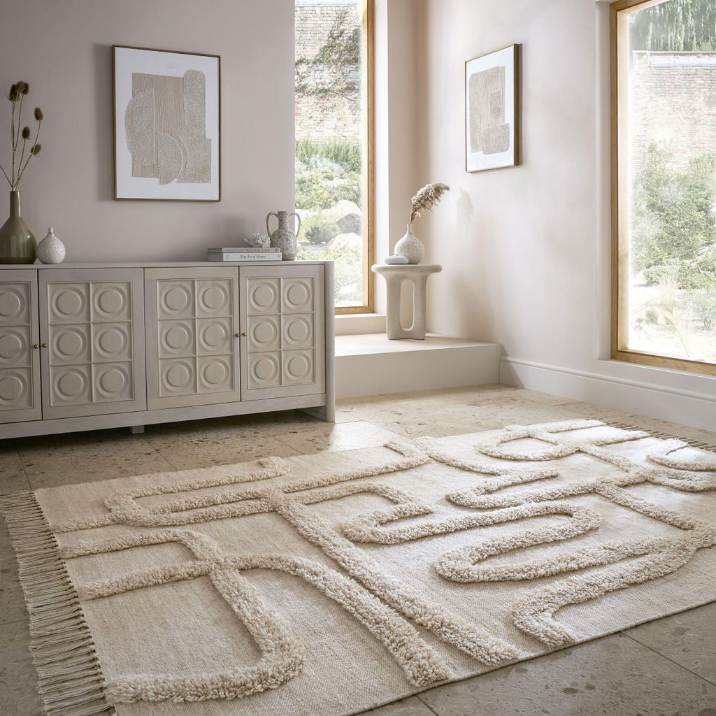 Teppich Hoch-Tief Struktur Modern Abstrakt Natur, Schlafzimmer Natur-Beige Rechteckig 120x170 | 89% Wolle, 11% Baumwolle, ohne Rückenbeschichtung