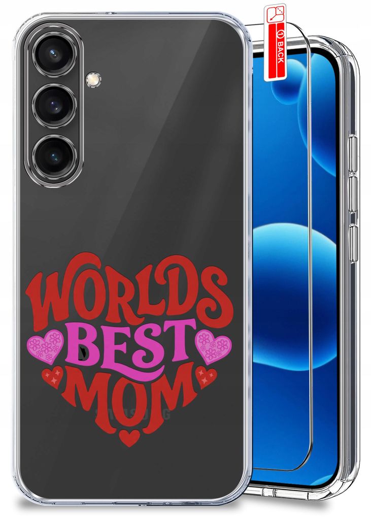 Hülle für Samsung S23 FE – Motive für Mama: Mama, Mom, farbenfrohe, durchsichtige Hülle + Displayschutzglas