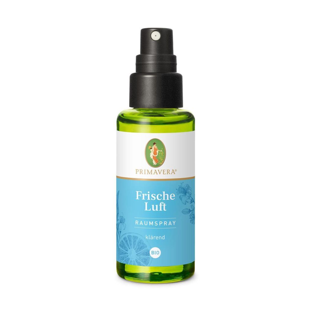 A bottle of Primavera Frische Luft Raumspray on a white background.