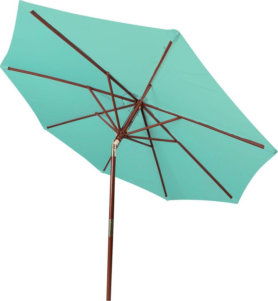 paramondo paramadera Holz-Sonnenschirm knickbar, 3 m, rund, minze wasserabweisend, UV-Schutz, Premium Hartholz für Garten & Terrasse