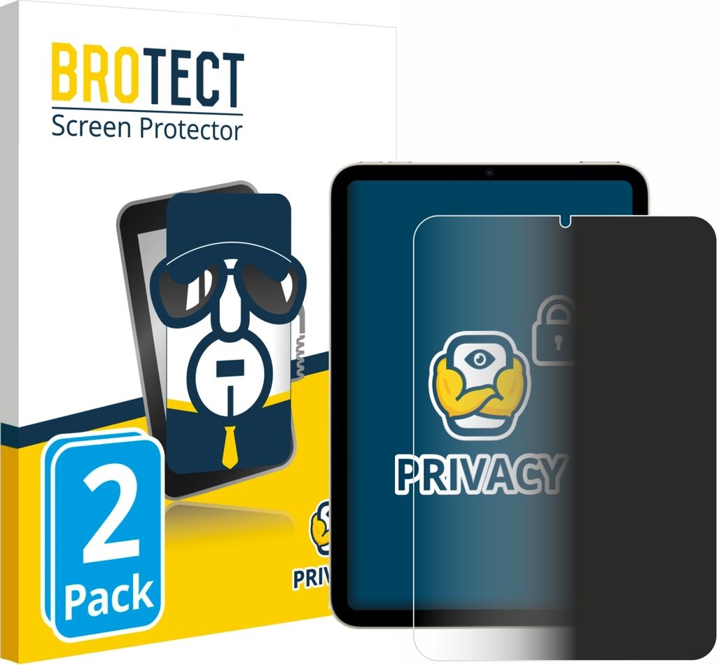 2x BROTECT Sichtschutzfolie für Apple iPad Mini 7 WiFi 2024 Anti-Spy Privacy Sichtschutz Blickschutz Folie Blaulicht-Schutz