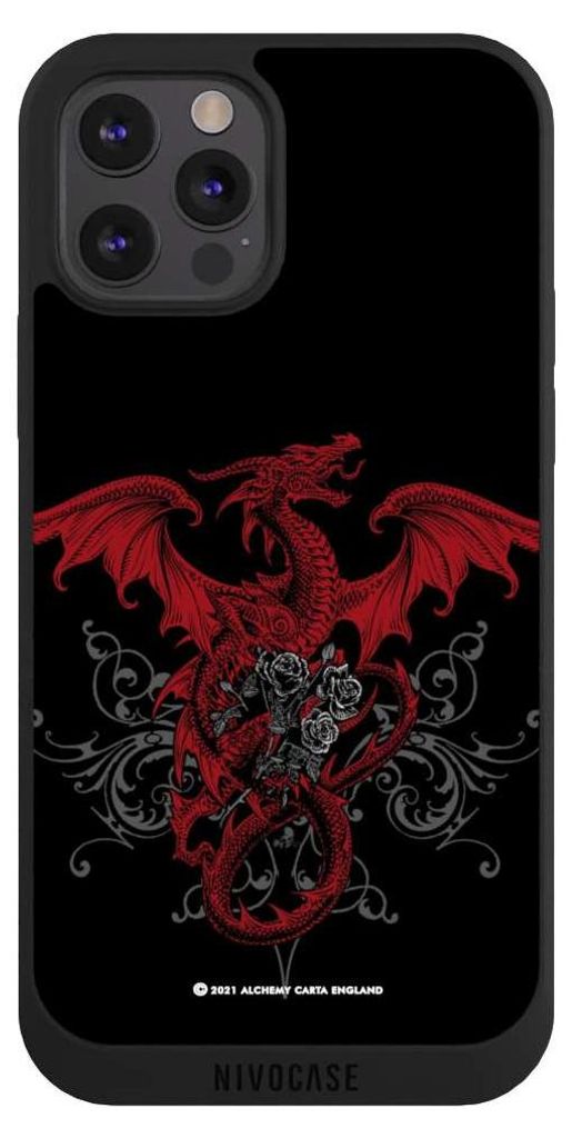 NIVOCASE Handyhülle für Apple iPhone 12 Pro Hülle NIVOpure Case Schwarz Drache Gothic Rot