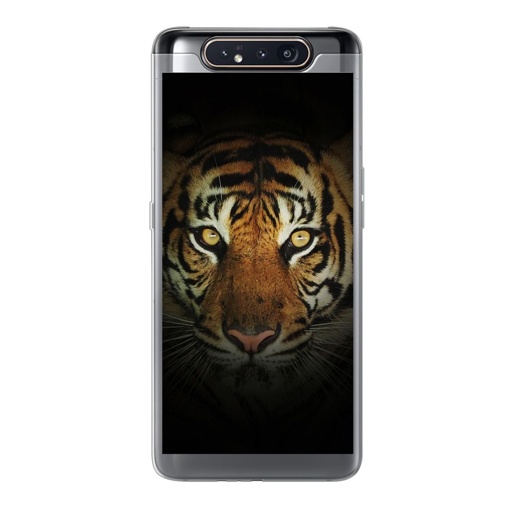 MuchoWow Handyhülle Schutzhülle Hülle für Samsung Galaxy A80 Tiger - Licht - Augen Silikon Softcase Handy Hülle - Schutzdeckel