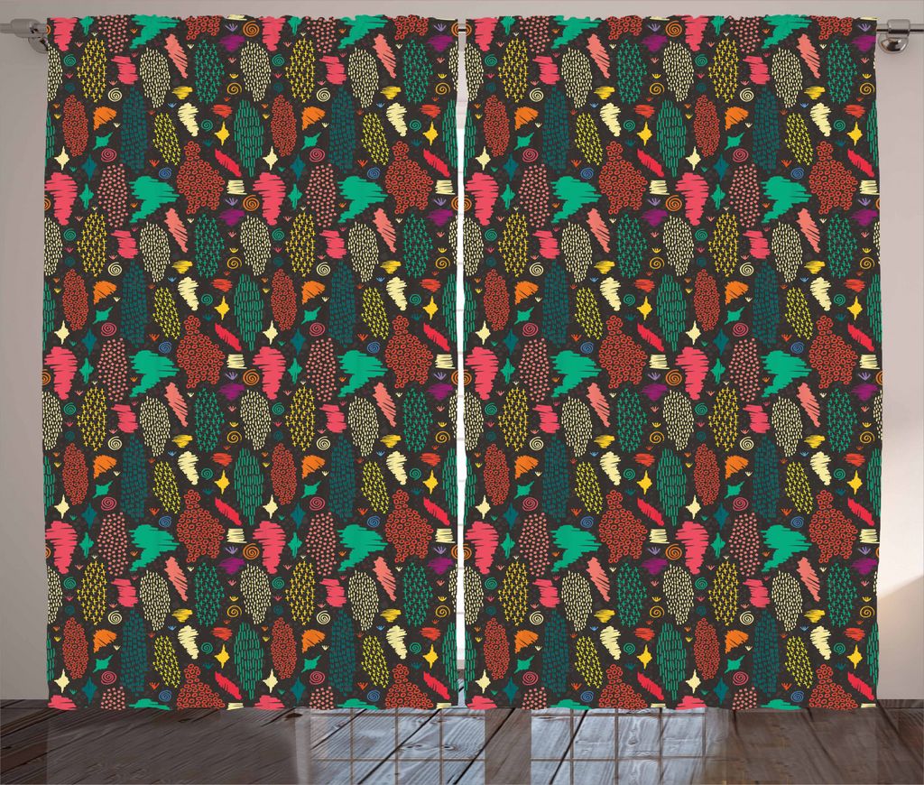 ABAKUHAUS Abstrakt Rustikaler Vorhang, Stammesformen Spiralen, Wohnzimmer Universalband Gardinen mit Schlaufen und Haken, 280 x 225 cm, Mehrfarbig
