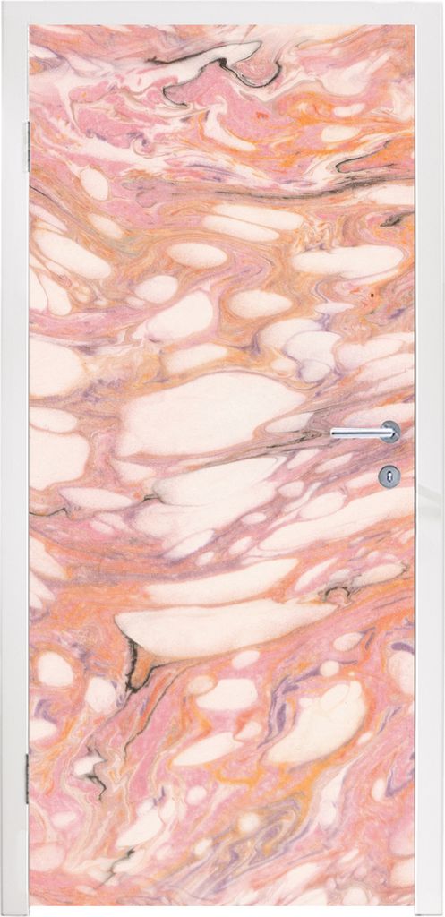 MuchoWow Türtapete Selbstklebende Türfolie Marmor - Weiß - Rosa 90x205 cm Türposter Türaufkleber Klebefolie Türklebefolie - Türaufklebern