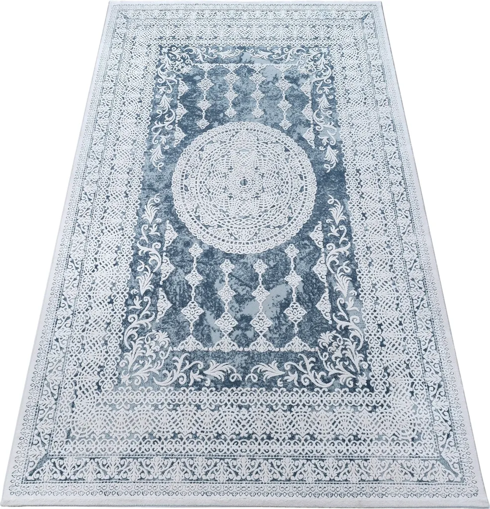 Tapis acrylique VALENCIA anti-taches et durable bleu ivoire 80x150 cm
