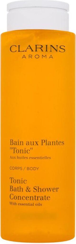 A bottle of Clarins Tonic Bath & Shower Concentrate.