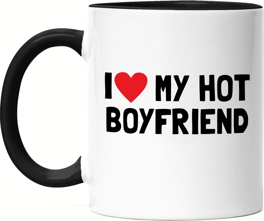 I love my hot Boyfriend Tasse Schwarz Liebe Freund Paar Pärchen Jahrestag Lustig Valentinstag