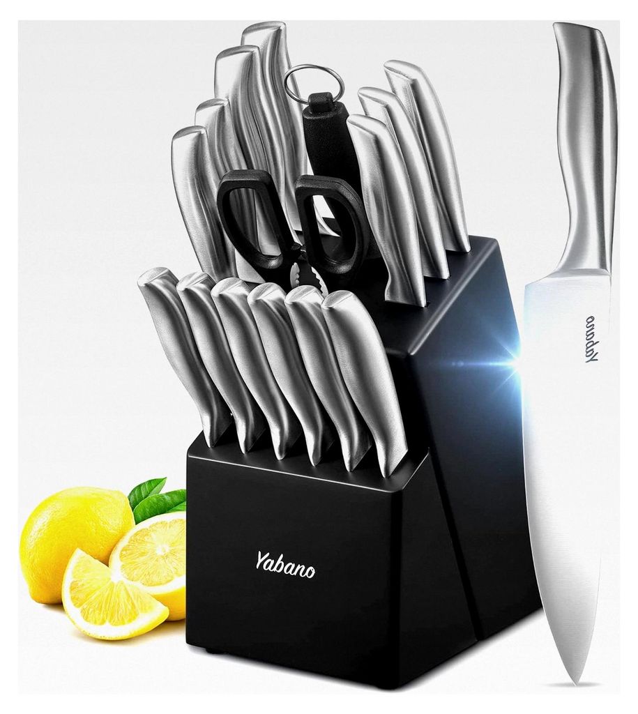 Profi Messerblock Set, 16-teiliges Edelstahl Kochmesser Set mit Block, Messerset, Schwarz