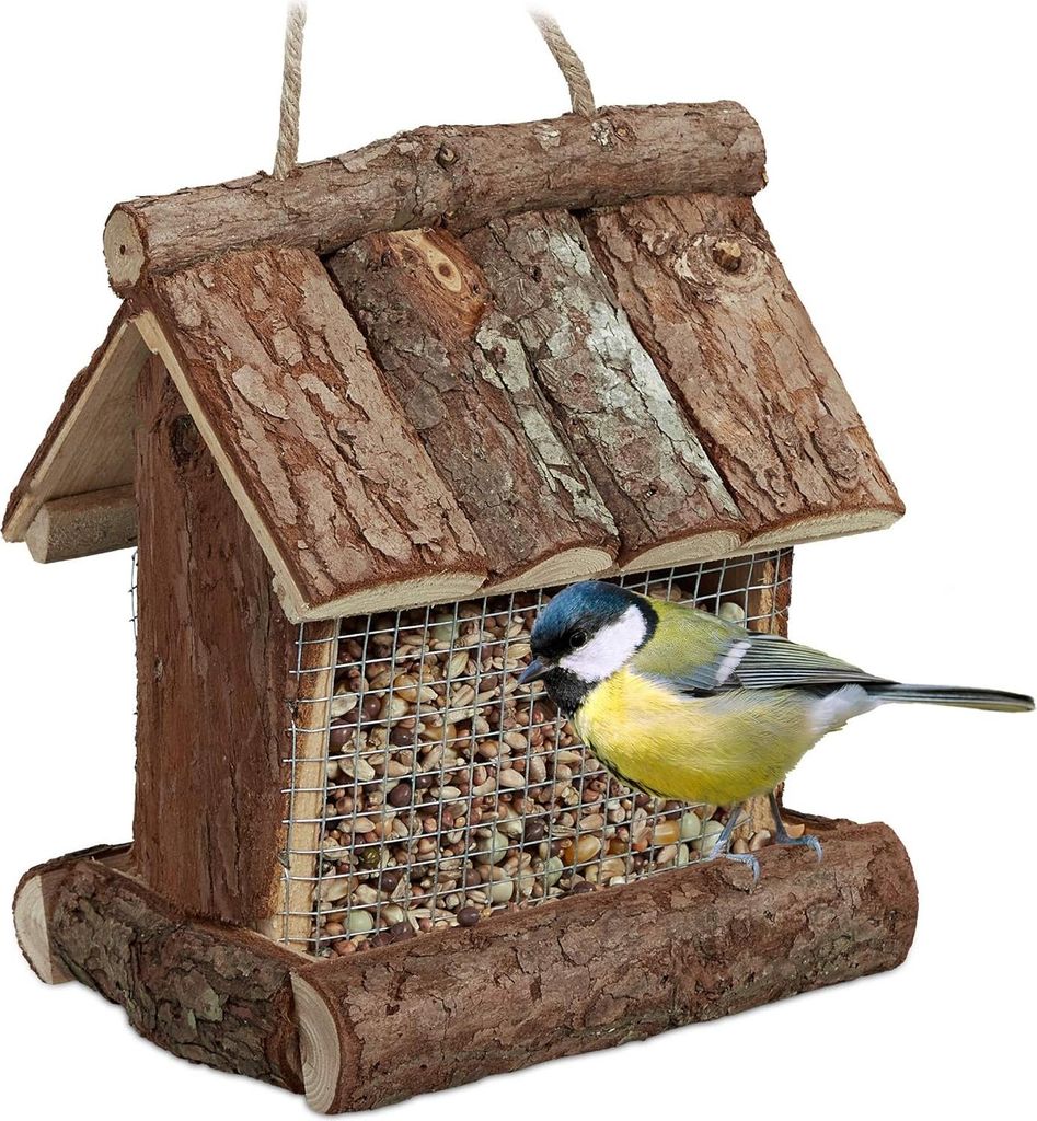 relaxdays Vogelfutterhaus Rinde