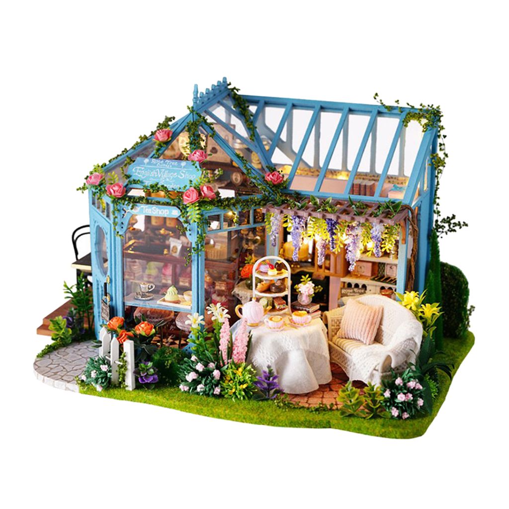 DIY LED Puppenhaus Puppenstube Puppenvilla Schokoladen Spielzeughaus Holz Möbeln 