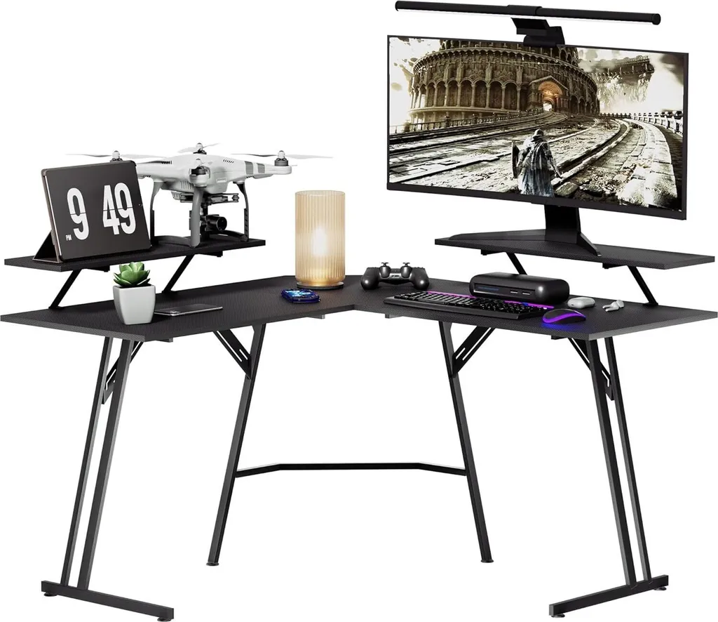 Scrivania Gaming Nera Sessamen-LP Design ad Ala Carbon Fiber L-Shape