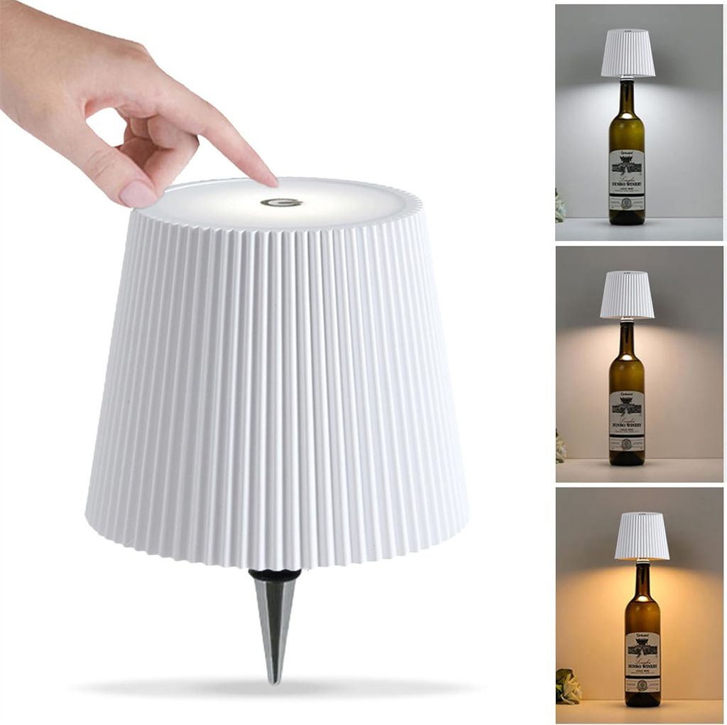 Flaschenlampe,Kabellose LED-Lampe(Weiss,Style2)3 farbigeTouch Flaschenlicht,Weinflaschenlampen,wiederaufladbar,Wasserdicht für Bars Restaurants