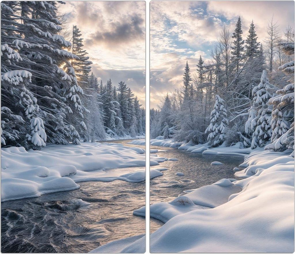 Spritzschutz Herdabdeckplatte Schneidebrett aus Glas Winterfluss 2-Teilig (60x52cm)