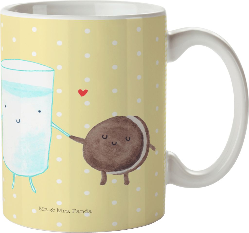 Mr. & Mrs. Panda Plastikbecher Milch Keks - Gelb Pastell - Geschenk, Henkelbecher, Pott, Camping Tasse, Cookie, Kunststoffbecher, Trinklernbecher, ...