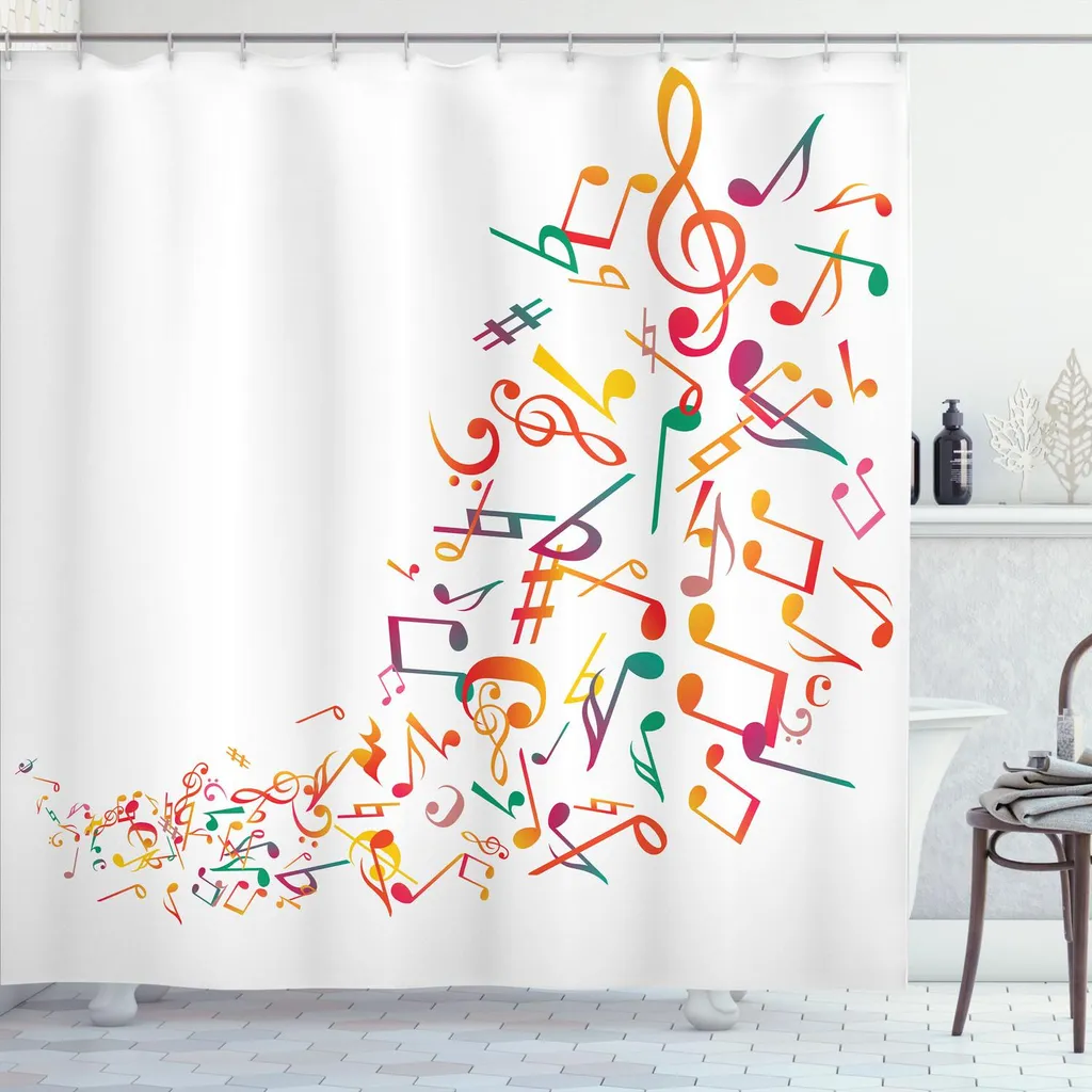 Tenda Doccia Musica ABAKUHAUS 175x220 - Note Musicali Multicolore
