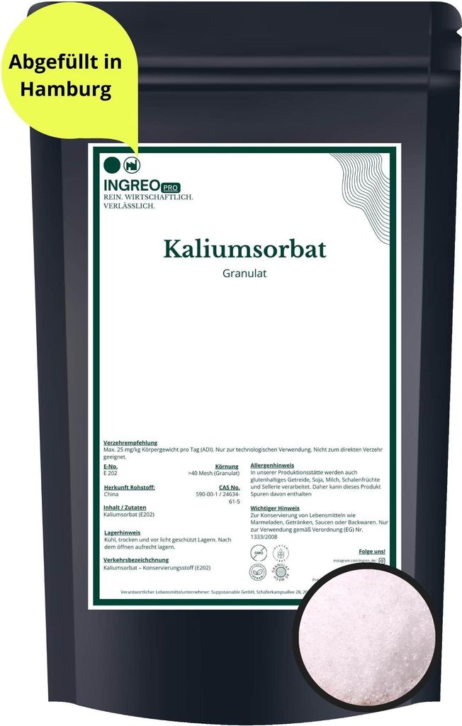 Kaliumsorbat  Granulat (<40 Mesh) – 500g Produktbild 