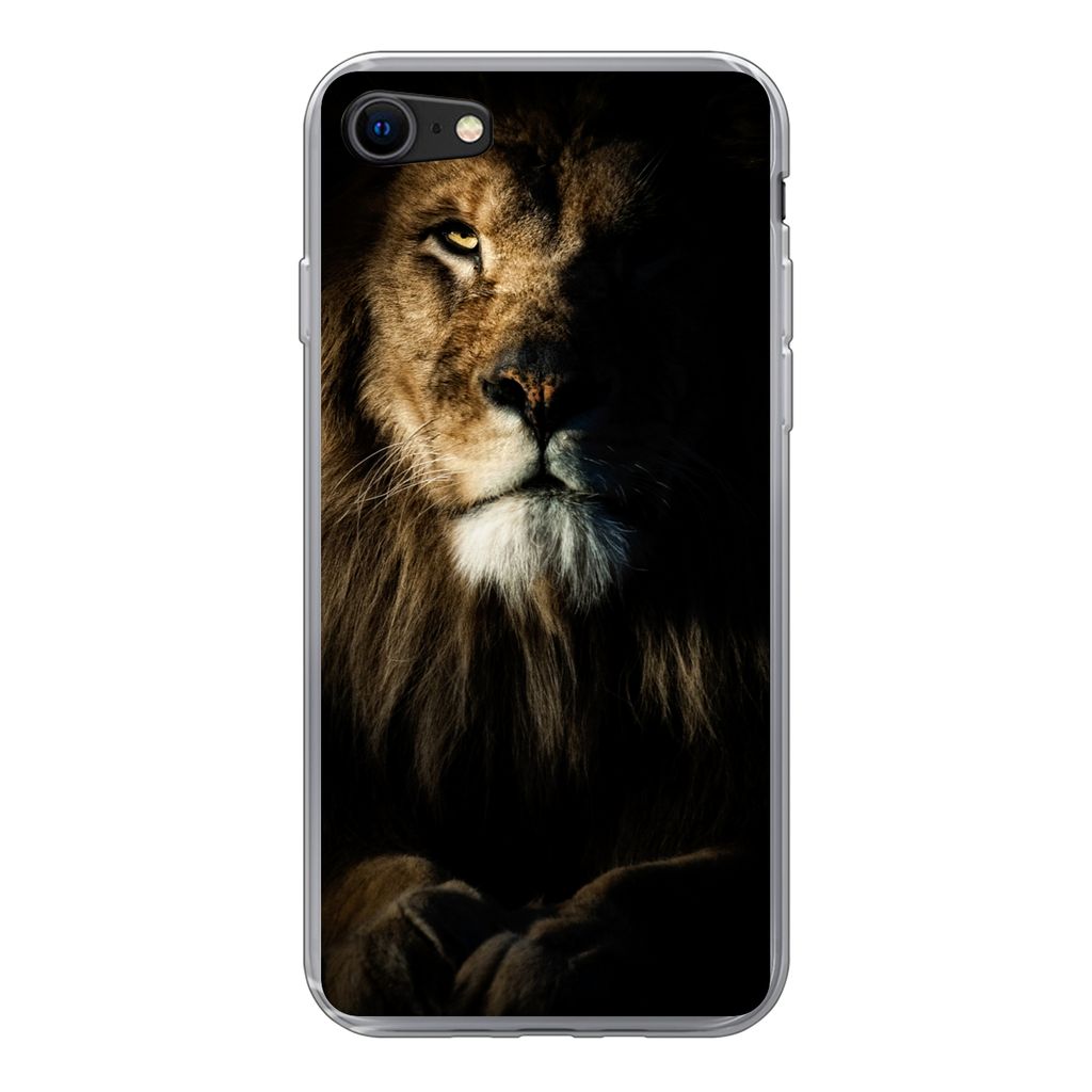 MuchoWow Handyhülle Schutzhülle Hülle für iPhone SE 2022 Löwe - Licht - Porträt Silikon Softcase Handy Hülle - Schutzhülle