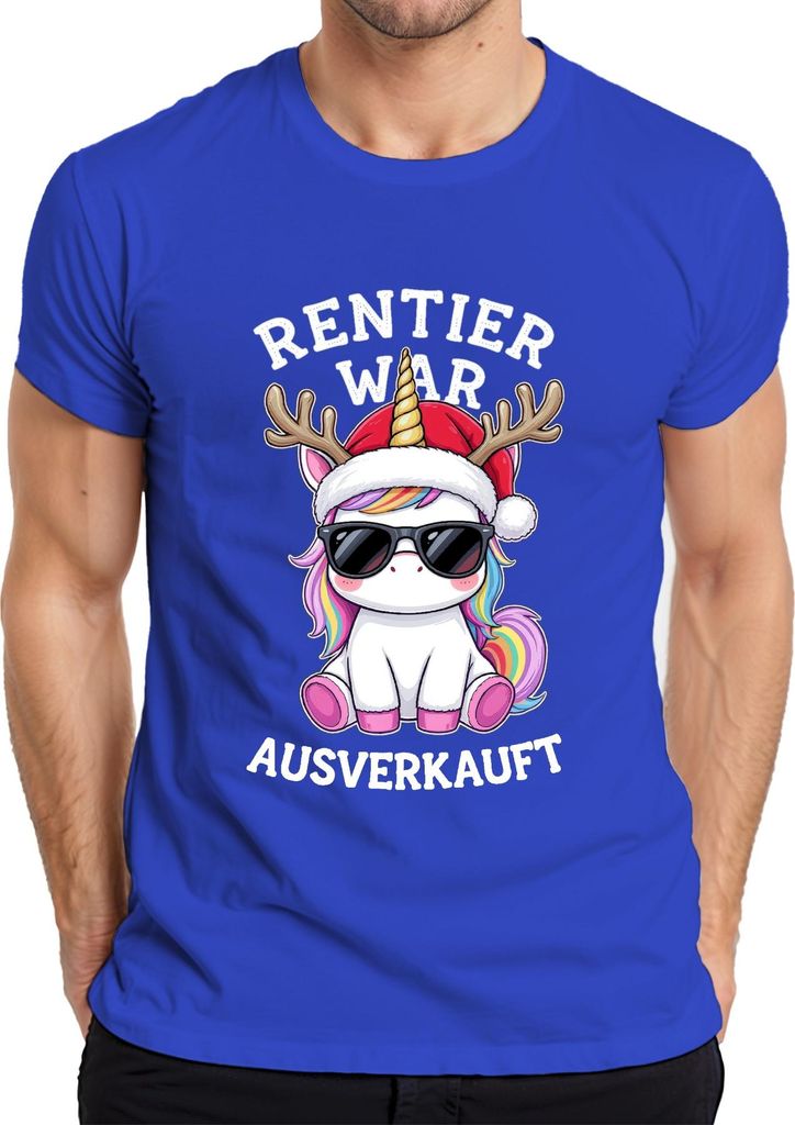 Rentier war t Einhorn Weihnachten lustig Regenbogen Herren T-Shirt, Blau, XL