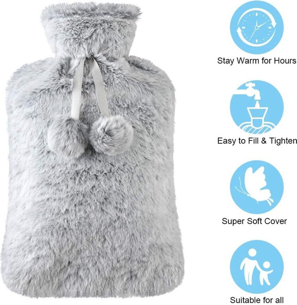 Wärmflasche, 2 L Bettflasche mit Bezug, Weiche Flauschige Produktbild 5