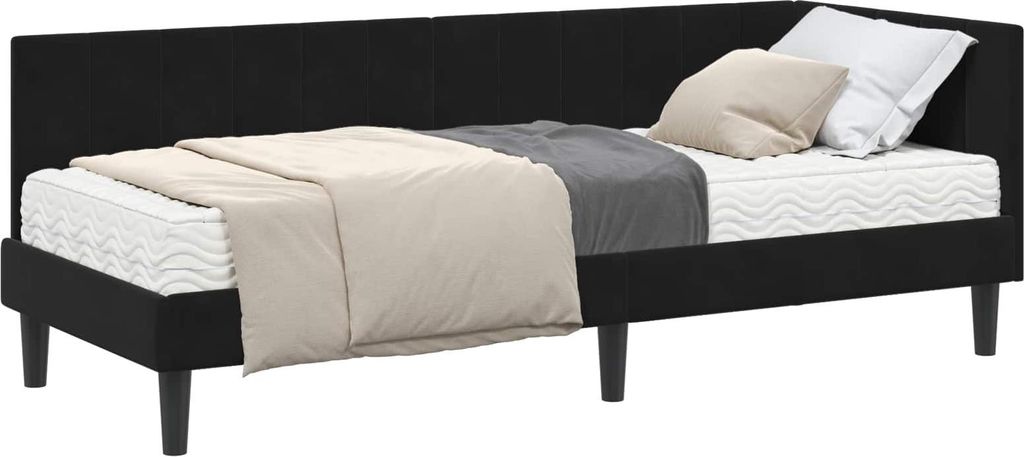 vidaXL Eckbettgestell mit Matratze mit Kopfteil 2 pcs Schwarz Samt