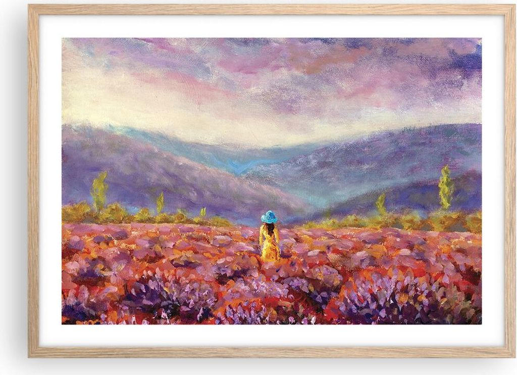 Gerahmtes Poster - Rahmen in heller Eiche - Feld Frau Landschaft - 70x50 cm - Wand Bild - Wanddeko - Wandbilder - Kunstposter - Wandposter - Bilder...
