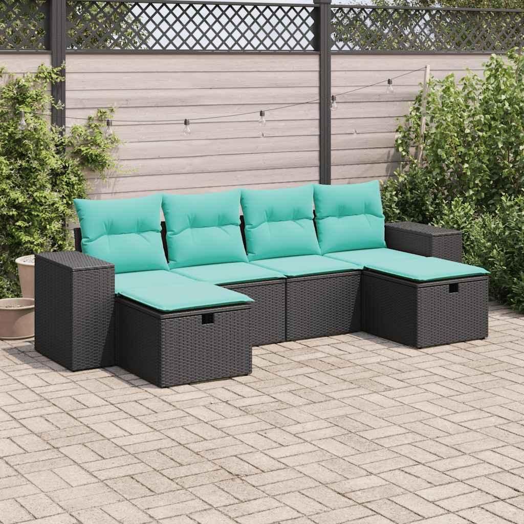 Maison Exclusive - 6-tlg. Garten-Sofagarnitur mit Kissen Schwarz Poly Rattan