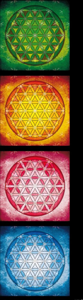 Mandalas Kunstdruck Bild - Die Blume Des Lebens, Die Vier Elemente (158 x 53 cm)
