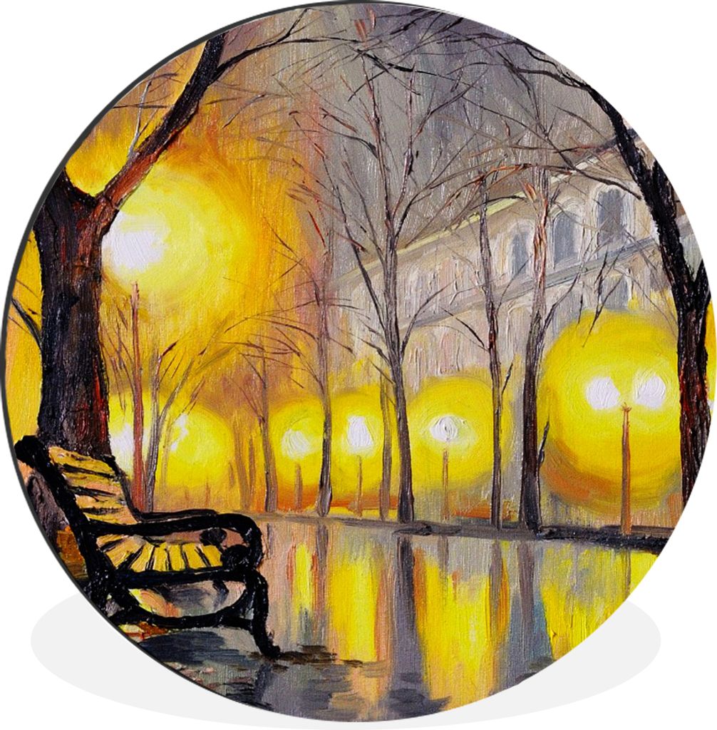 MuchoWow Aluminium Wandkreis Malerei - Bank - Wasser - Licht - Öl Ø 60 cm Wanddeko Modern Wohnzimmer - Wand Kreis - Wandbild - Schlafzimmer - A...
