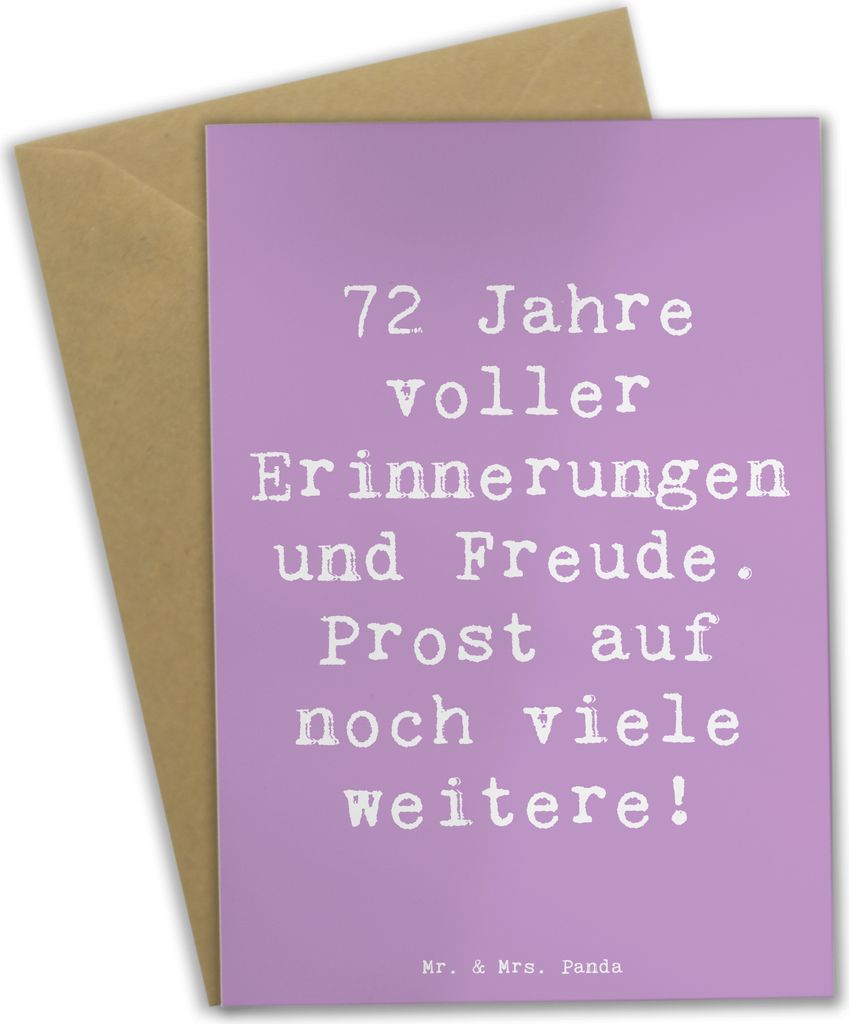 Mr. & Mrs. Panda Klappkarte Spruch 72. Geburtstag Glückwünsche - Lavendeltraum - Geschenk, kommunionskarte, osterkarten, Alter, einladungskarten,...