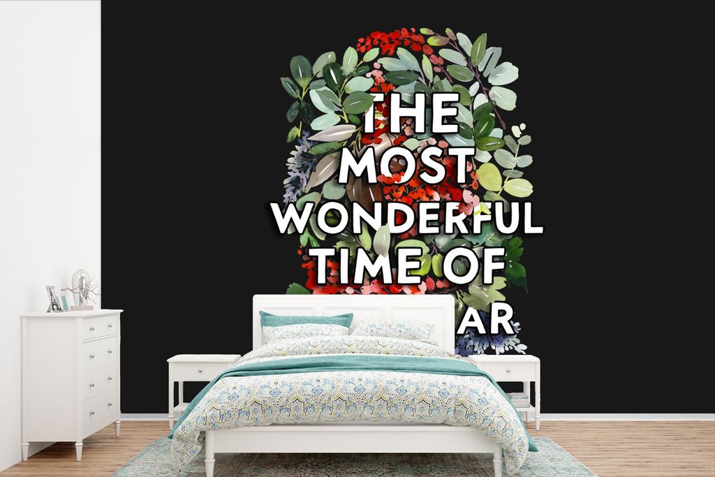 MuchoWow Fototapete für Wohnzimmer oder Schlafzimmer Wandtapete Vinyl Motivtapete Pflanzen - Blumen - Zitate - Weihnachten - 420x280 cm - Zimmer...