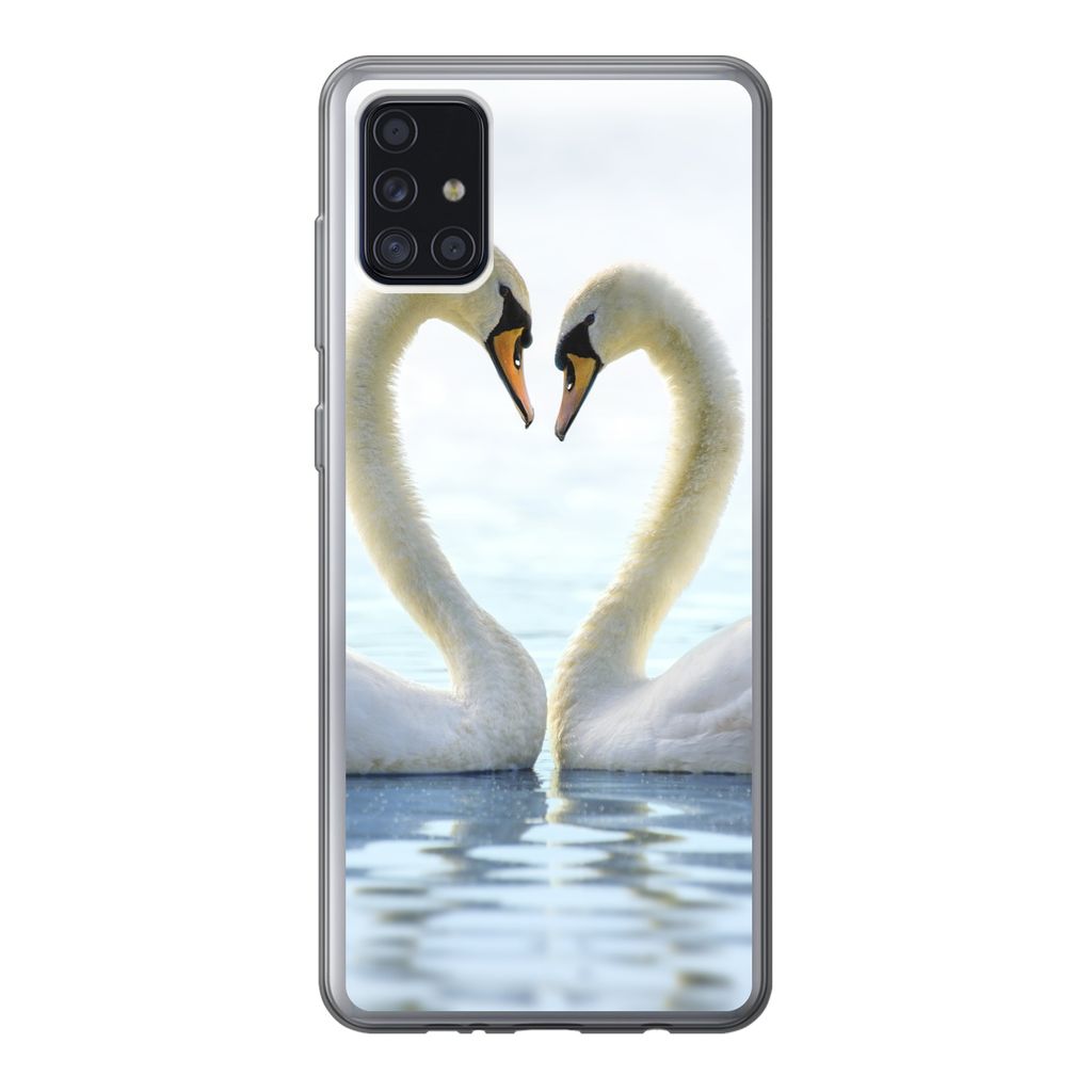 MuchoWow Handyhülle Schutzhülle Hülle für Samsung Galaxy A52 5G Schwäne - Herz - Ehepaar Silikon Softcase Handy Hülle - Umschlag