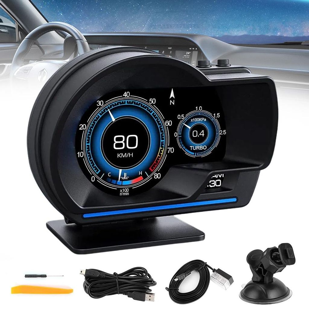 Head Up Display, Universal Geschwindigkeitsmesser Auto HUD OBD2 + GPS Dual System Digital Tachometer Auto HUD Tachometer Turbo RPM Alarm für Auto LKW