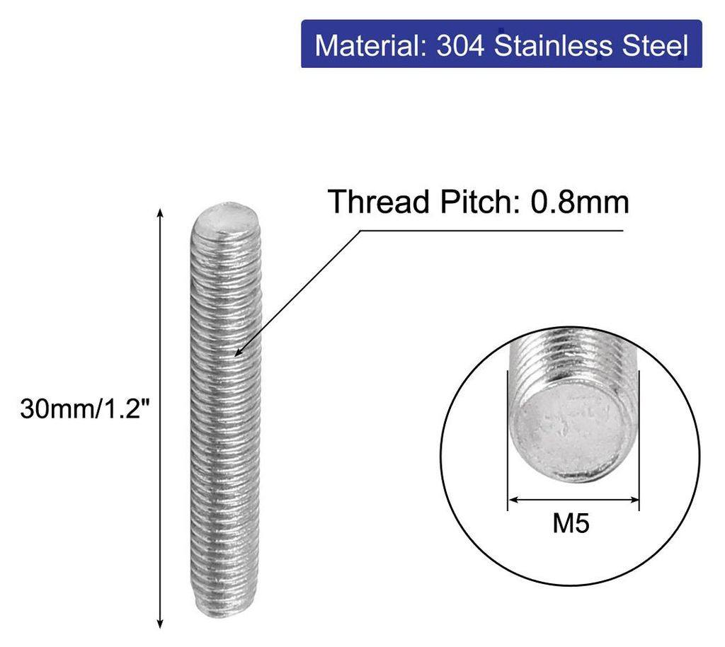 50 Stš¹ck Gewindestangen M5x30mm Edelstahl 304 Gewindestift Metrischem Vollgewinde Bar Gewindest?be fš¹r Befestigung CNC-Werkzeugmaschinen 3D-D...