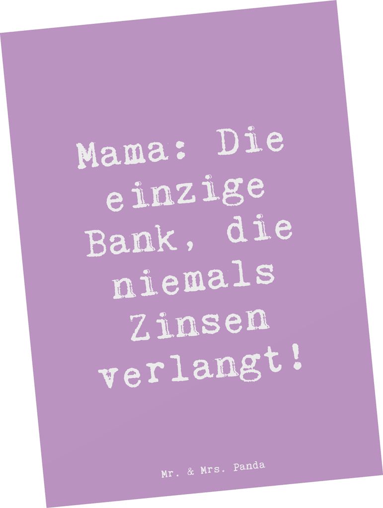 Mr. & Mrs. Panda Postkarte Spruch Mutter Bank - Lavendeltraum - Geschenk, Handarbeit, Mütterliche Unterstützung, Muttertag, uneigennützige Liebe...