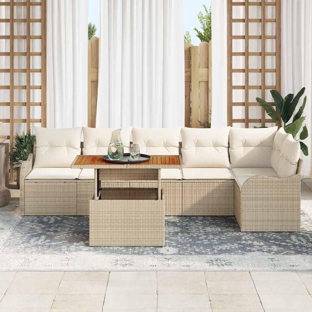 Maison Exclusive - Garten-Sofa-Set mit Speicher 7 pcs Beige Poly Rattan