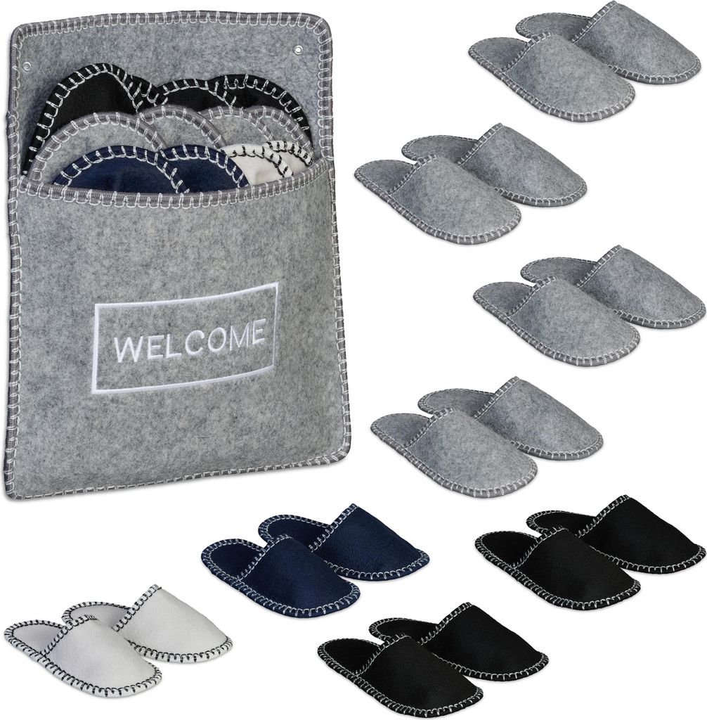 Pantofole da casa Relaxdays, set da 6 paia con custodia, Immagine del prodotto 