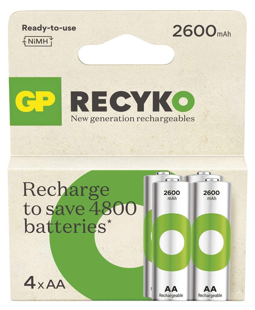 GP Batteries 201246, Wiederaufladbarer Akku, AA, Nickel-Metallhydrid (NiMH), 1,2 V, 4 Stück(e), 2600 mAh
