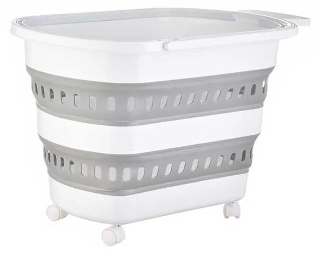 Cesto portabiancheria pieghevole in plastica con ruote, 38 litri, pieghevole, con ruote, raccoglitore di biancheria portatile, cesto salvaspazio 60, 5 x 39, 5 x 34, 5 cm